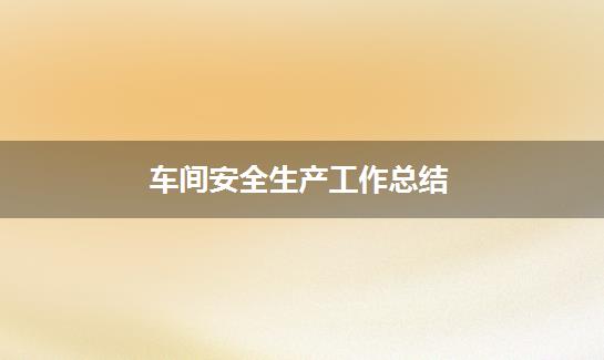 车间安全生产工作总结