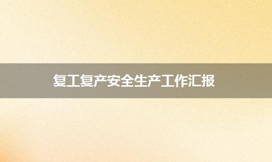 复工复产安全生产工作汇报