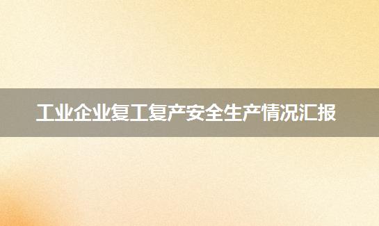 工业企业复工复产安全生产情况汇报